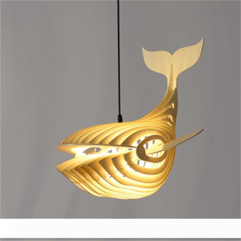 Japanese-style wooden whale chandelier, fish-shaped pendant lamp for dining, living room, or bedroom