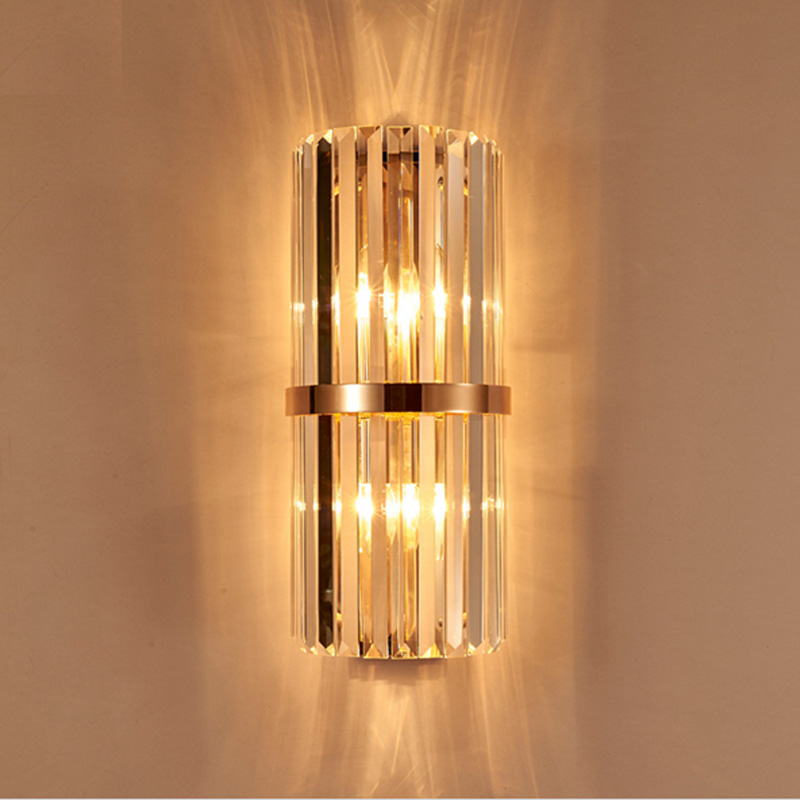 K9 crystal wall sconce with switch for bedroom, living room, dining area, or conference halls featuring gold LED lighting