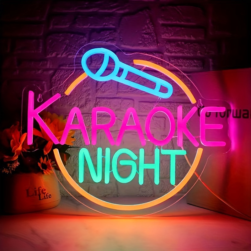 Karaoke Night Neon Sign for Music Room and Bar Wall Decor with Live On Air LED Lighting