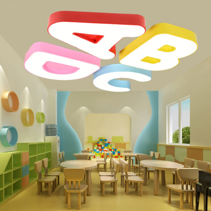 Kindergarten classroom decorative LED ceiling lights with playful alphabet designs for study and dining areas