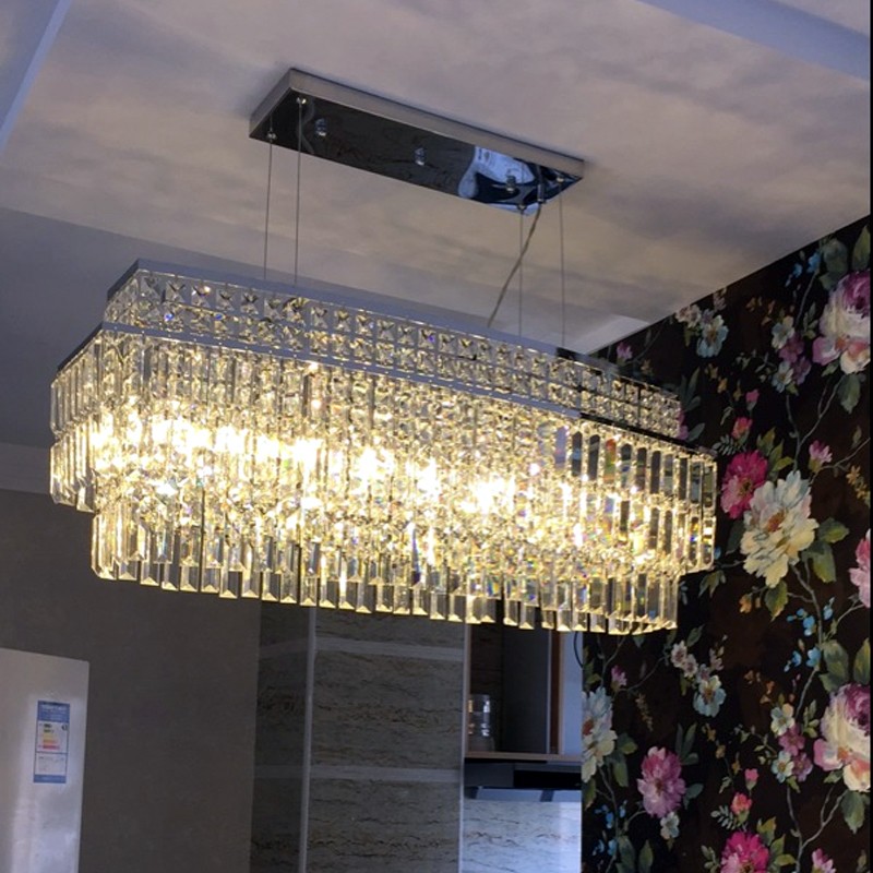 Lamp Contemporary crystal chandelier lighting for cafes, dining rooms, and restaurants featuring round, square, and rectangular K9 crystal LED pendant lights