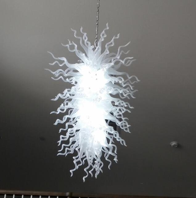 Lamp Home Wedding Decoration White Crystal Chandeliers Hand Blown Glass LED Chandelier Living Room Dining Lights High Ceiling Pendant Lamps