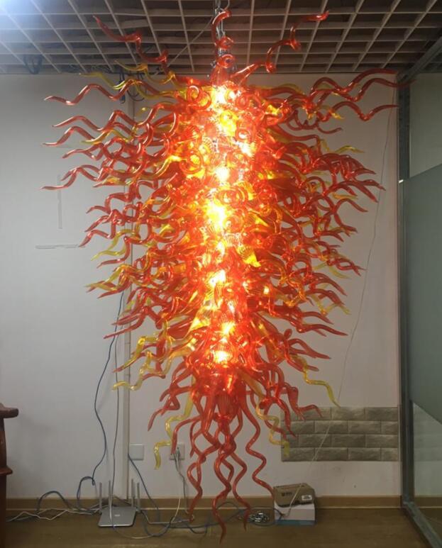 Lamp Large Chandeliers for House Decoration Led Pendant Lamps Orange Gold Color Fashion Style Hand Blown Glass Chandelier