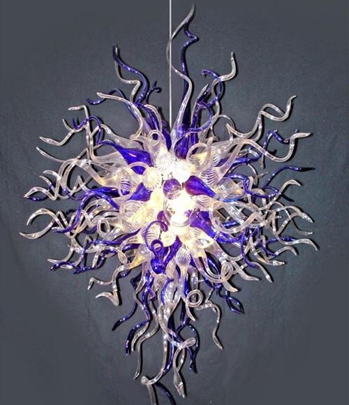 Lamp Modern Murano-Glass Chandeliers Lights Hand Blown Glass Chandelier Blue and White Color LED Elegant High Quality Pendant Lamps