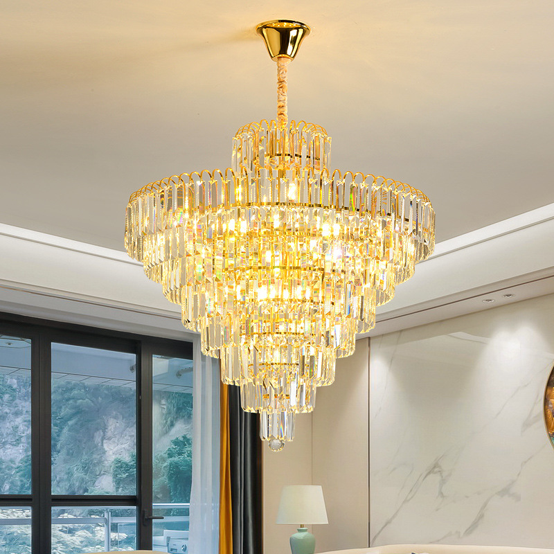 Lamp Restaurant's elegant crystal chandelier features European-inspired design for stylish living rooms, bedrooms, hotels, and clubs with gold-accented pendant lighting