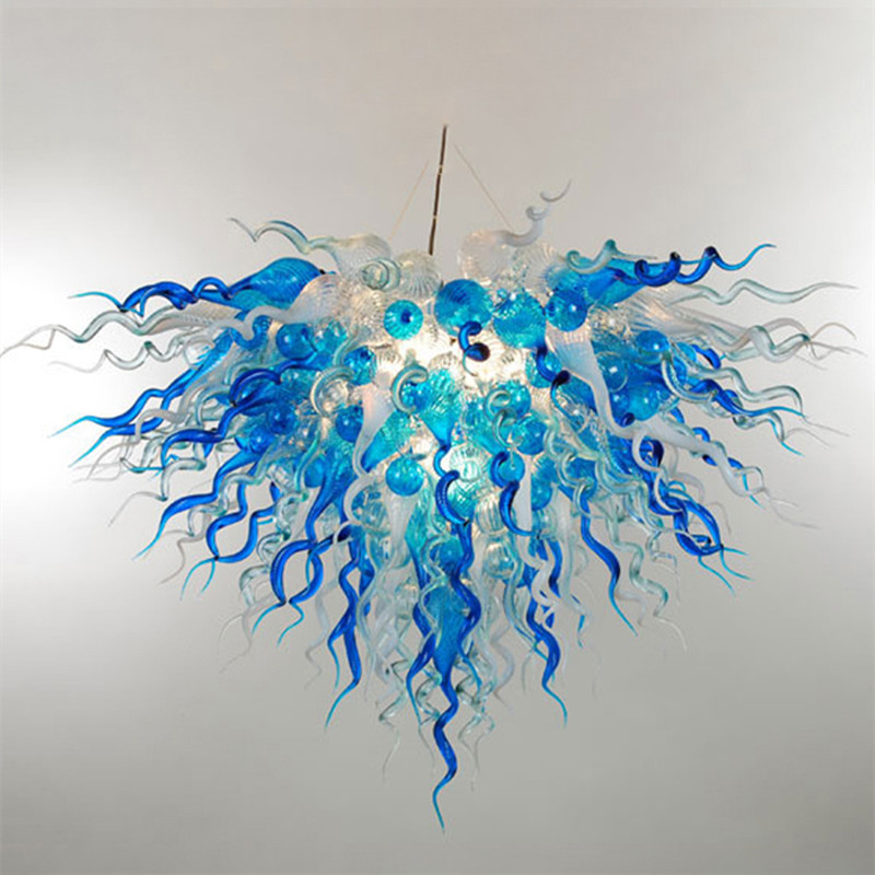 Lamps Blue Chandeliers Lighting Contemporary Hotel LED Bulbs E14 Art Deco Chain Pendant Lights Hand Blown Glass Chandelier Light