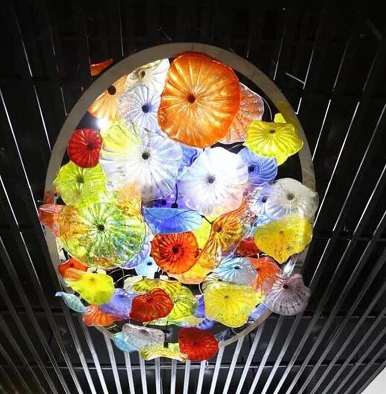 Lamps Colored Ceiling Lighting Blown Plates Art Light Contemporary Murano Glass Flower Chandelier for Home Decor