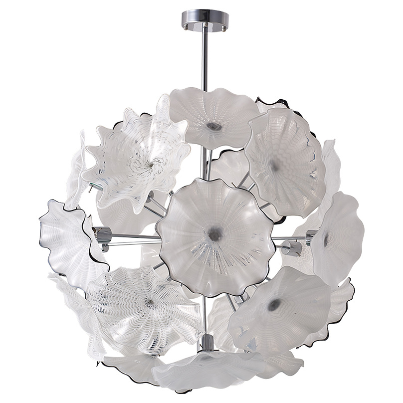 Lamps Contemporary Blown Glass Chandelier Lighting Led Plate Light Diameter 44 Inches White Flower Chandeliers for Living Room Home Decoration