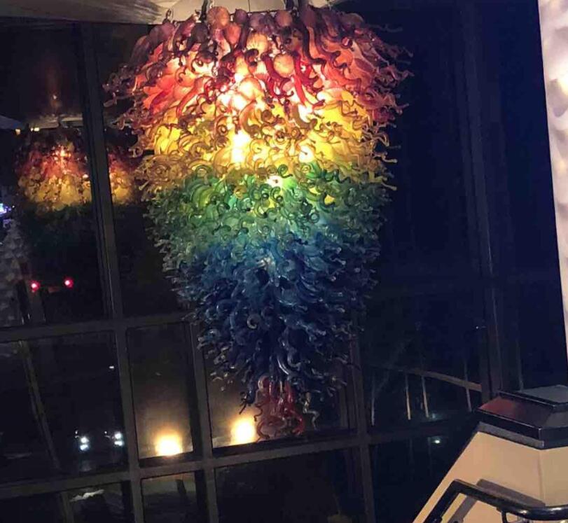 Lamps Dark Fade Color Hotel Hand Blown Ceiling Lamp Big Villa Stained Glass Chandelier Lights