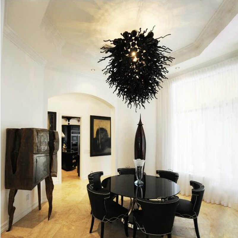 Lamps Hand Blown Glass Crystal Chandeliers Lighting Black Color 32
