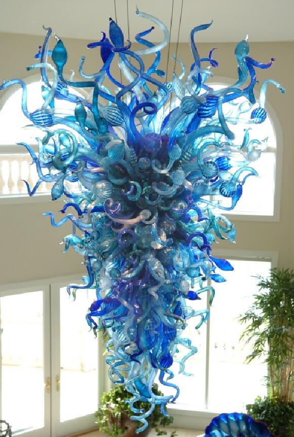 Lamps Large Blue Glass Chandeliers Lighting Art Decor Europe Modern Chandelier Light with LED Lights