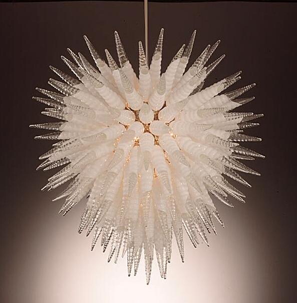 Lamps Now Trending Chandeliers Lighting Spiral Shape 38 Inches Height LED Bulbs Hand Blown Glass Chandelier Pendant Lights White and Transparent