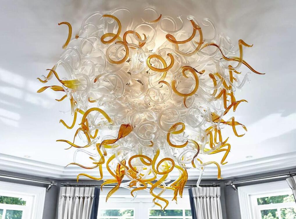 Lamps Now Trending Hand Blown Ceiling Light Leaf Design LED Glass Art Chandelier Dining Room Bedroom Lighting for Hotels Home Decor