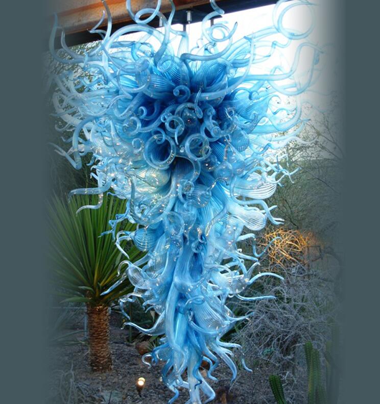 Lamps Sky Blue LED Large Chandeliers Lightings Modern Art Decor Murano Glass Luxury Chandelier Lighting
