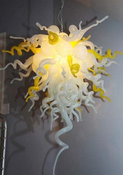 Lamps Small Size White and Yellow Colored Chandeliers Wedding Art Decorative Murano Glass Lighting Pendant