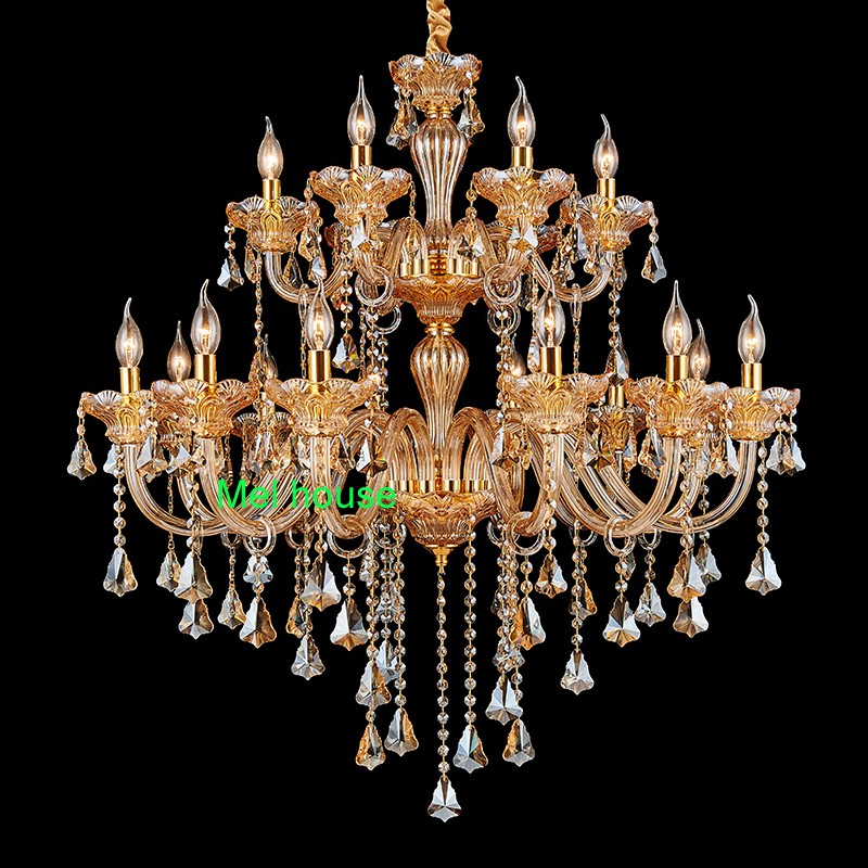 Lamps Villa Lobby Foyer Crystal Chandelier light Empire Gold Duplex Building Staircase Crystal Chandeliers Restaurant Lamparas French Lights