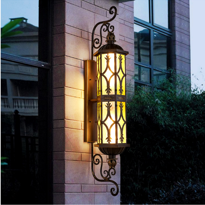 Lamps Wrought Iron Outdoor Lighting Lantern Large Waterproof Garden Outdoor Wall Lamp Villa Pillar Balcony Retro Rust Sconce Corridor Pure Aisle Doo