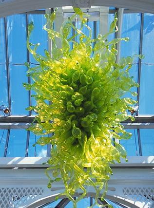 Large blown-glass green chandeliers for home decor with energy-saving lighting and handcrafted glass design