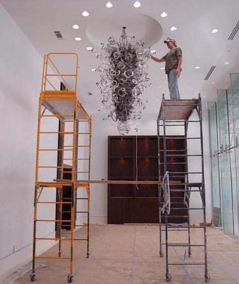 Large contemporary black Murano glass LED chandelier, handmade by Chinese artisans