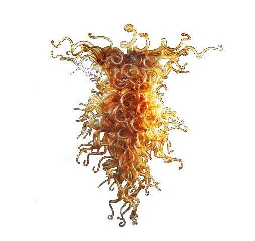Large custom-made golden spiral chandeliers with handcrafted glass and LED lighting