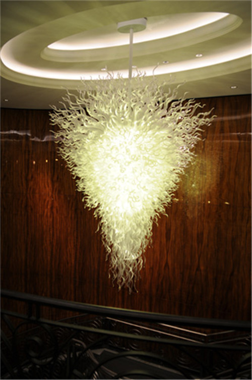 Large Elegant White Murano Glass Chandelier, Stunning Handcrafted Glass Ceiling Light, Crystal Chandelier for Hotel Lobby Decor
