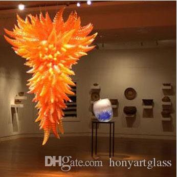 Large Foyer Crystal Chandeliers Lamp Orange Modern Blown Borosilicate Glass Chandelier Art Light Home Hotel Decor