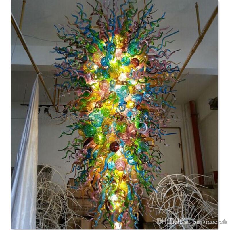Large handcrafted borosilicate glass Murano-style ceiling pendant light with crystal accents