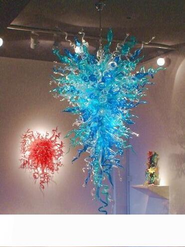 Large handmade blue European crystal chandelier for foyer, stair or lobby Christmas decor