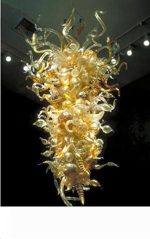 Large Hotel Gold Amber Cheap Glass Chandelier Lamp Wholesale Handblown Art Glass Pendant Lights Free Shipping