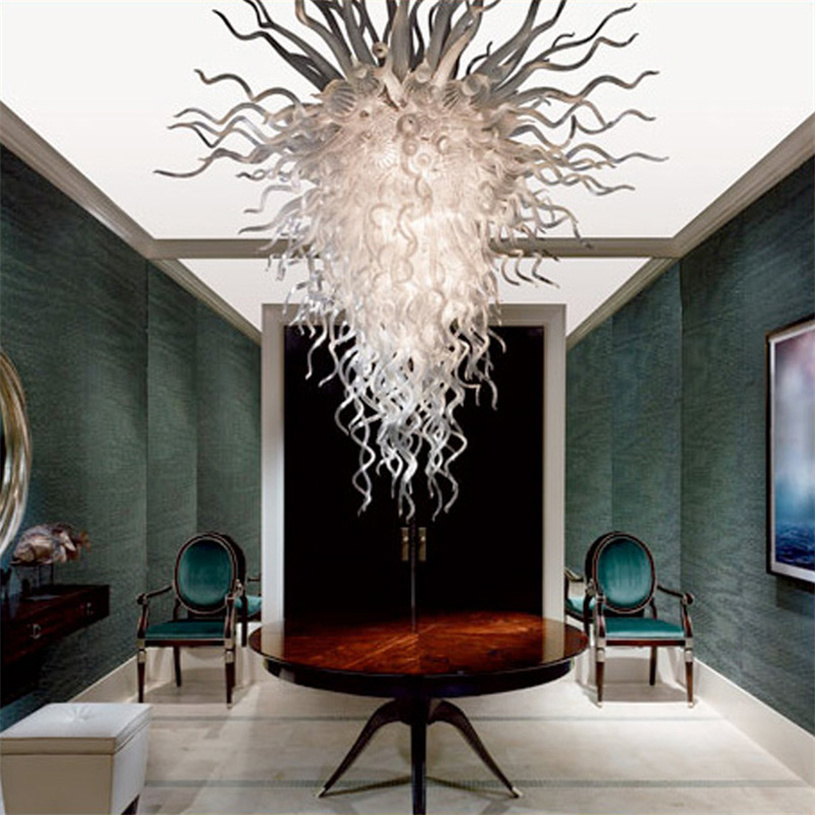 Large LED pendant chandelier in white glass, 100x150cm, handcrafted Murano style for living rooms, hotels, and home decor