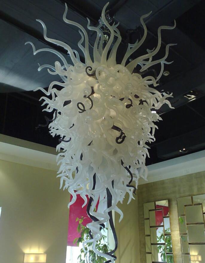 Large modern white chandeliers for weddings, handcrafted from Murano glass with crystal accents