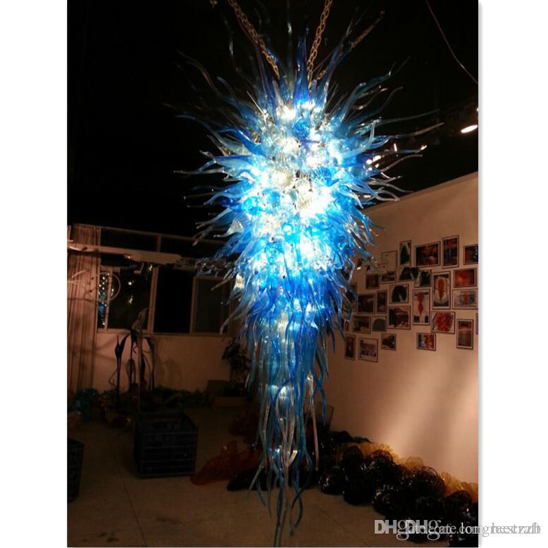 Large Turquoise Blue Luxury Hand Blown Borosilicate Glass Murano Art Chandelier Designer Pendant Lamps Creative Italian Style