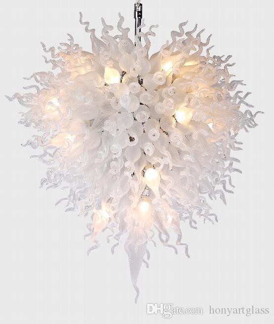 Large wedding centerpieces featuring white glass lamps with LED lights, handcrafted modern glass ball chandeliers