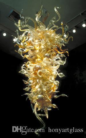 Large wholesale handblown art glass pendant lights with gold amber hanging crystals for chandeliers, free shipping