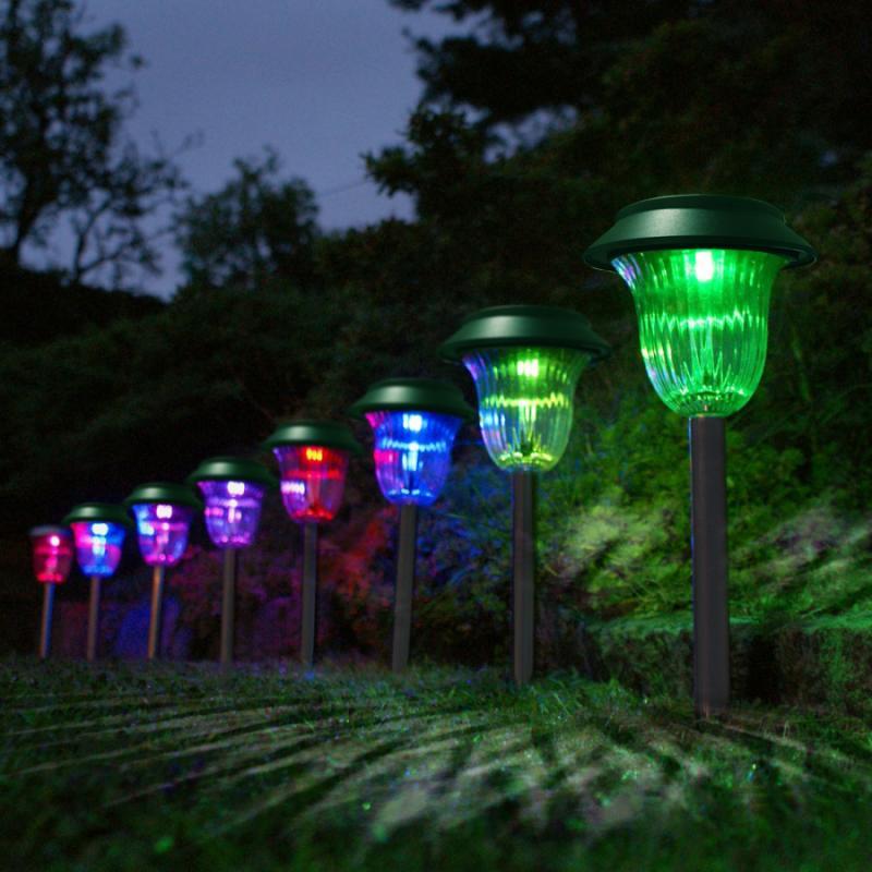 Lawn Lamps 2pcs Solar Plastic Garden Lamp Plug LED Light Pathway Lighting Color Change