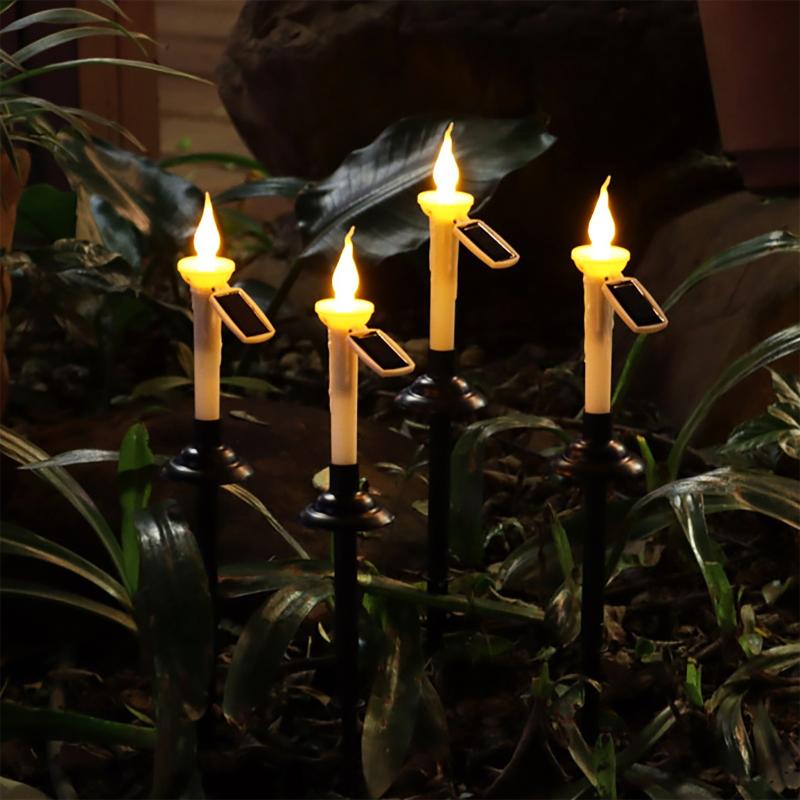 Lawn Lamps 4pcs Solar Light Set Outdoor Waterproof LED Stake Decoration Candle Night Lamp For Garden Yard