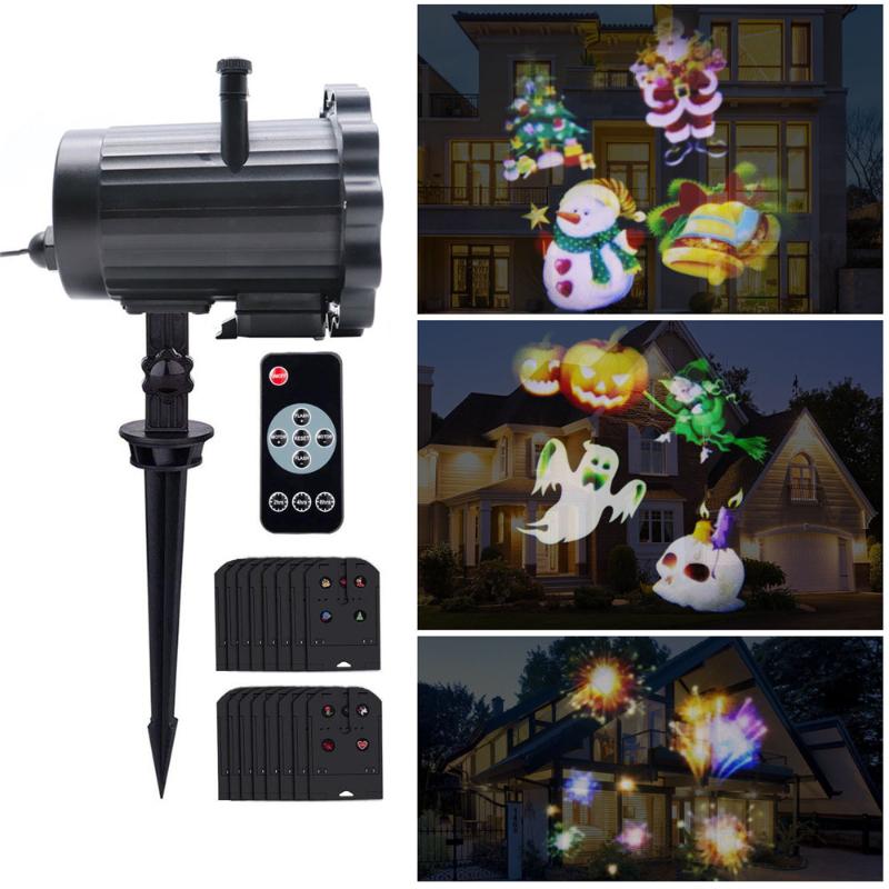 Lawn Lamps Christmas Snowflake 16 Patterns Laser Projector Light Halloween Stage Lamp Year Disco Landscape Garden Lights