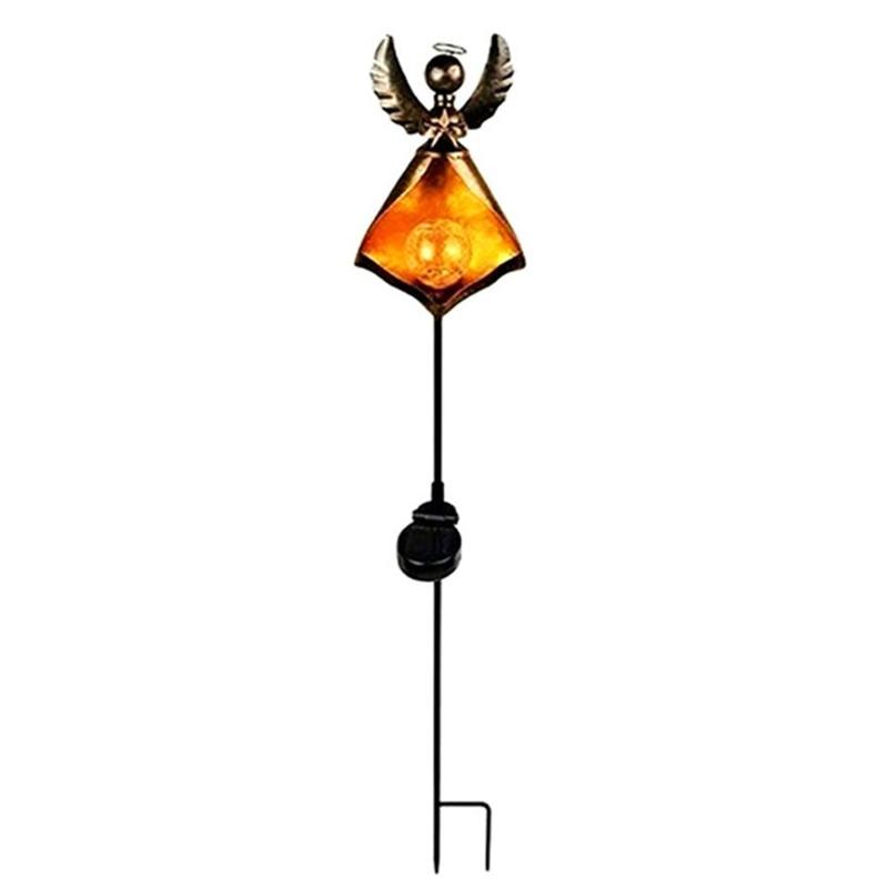 Lawn Lamps H7JB Cracked Glass Ball Pile Flame Solar Lamp Powered Garden Spike Lights Outdoor LED Flower Decorative Waterproof