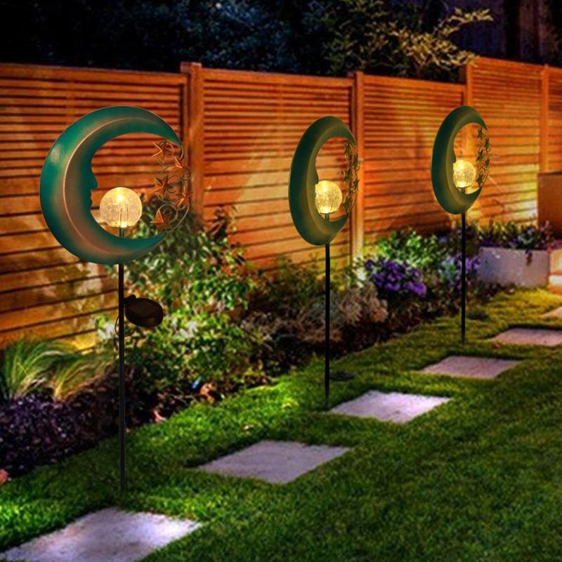 Lawn Lamps Iron Moon Star Solar LED Lamp Outdoor Waterproof Garden Pin Light Home Yard Landscape Christmas Decoration Lighting