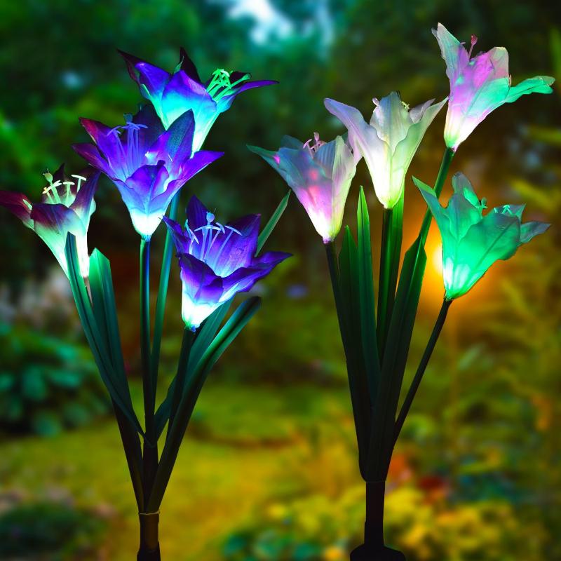 Lawn Lamps Outdoor LED Solar Light Waterproof IP65 Flower Shape Garden Lamp For Pathway Yard Decoration Year Valentine's Day Gift