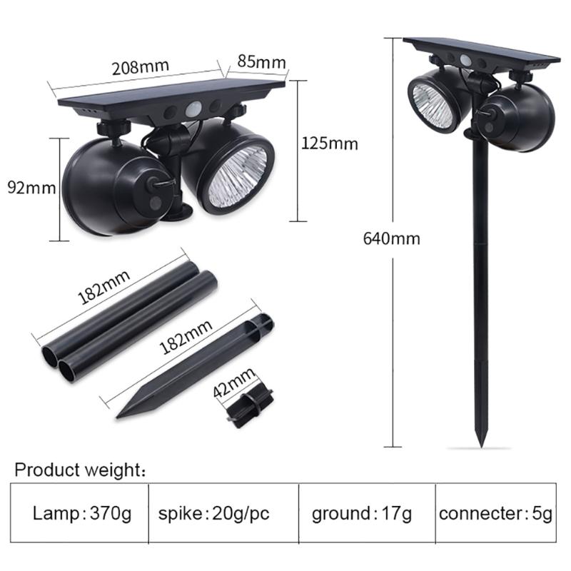 Lawn Lamps Premium Polysilicon 2 Head Installation Ways RGB Lithium Battery Solar Spot Light For Garden