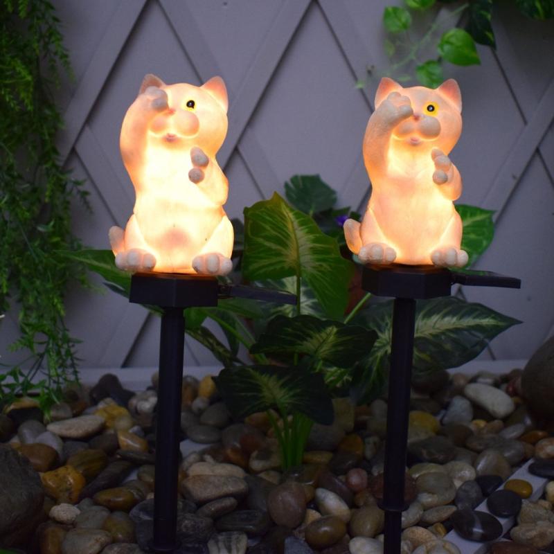 Lawn Lamps Solar Resin Kitty Plug Light Craft Ornament Garden Courtyard Micro Landscape Holiday Decoration Waterproof