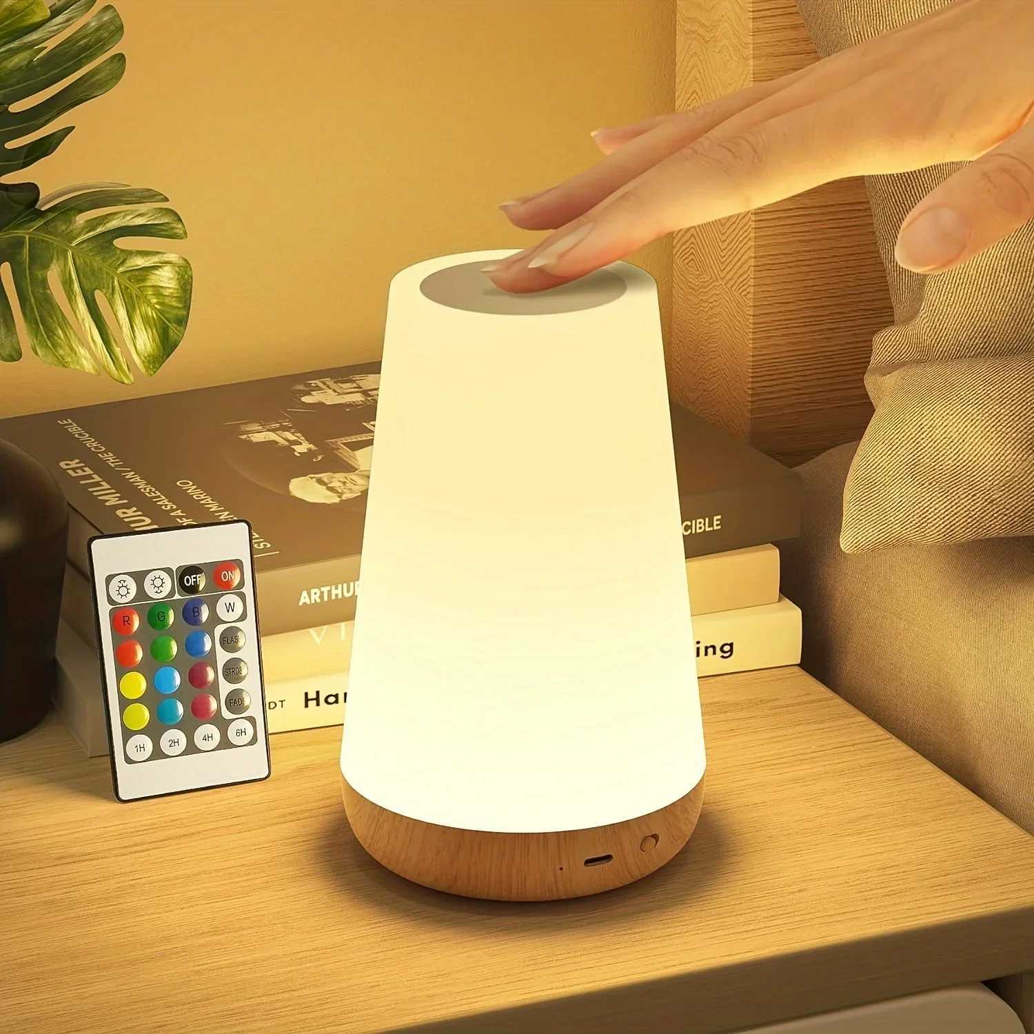 LED 13-color changing night light with remote control, touch operation, USB rechargeable, dimmable RGB bedside lamp, portable table lamp K251120