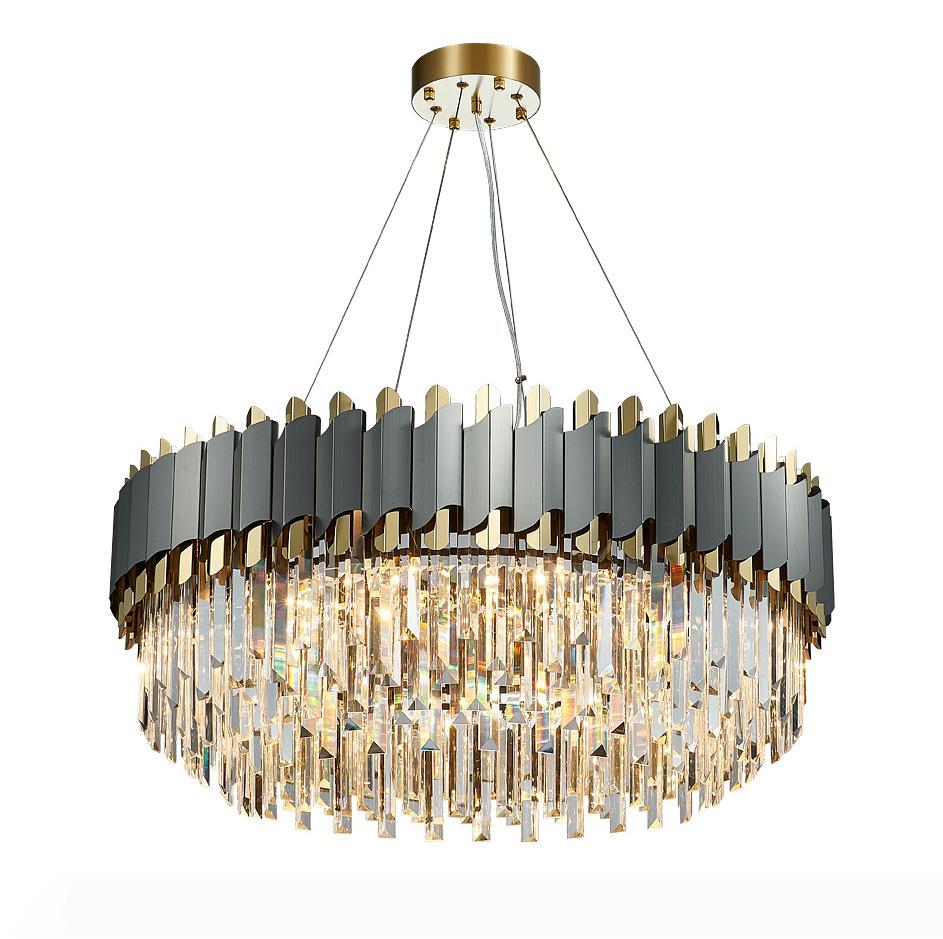 LED Art Deco Golden Stainless Steel Crystal Chandelier Hanging Lamp Lighting Lustre Chandelier Lighting Fixture For Foyer 90-260V