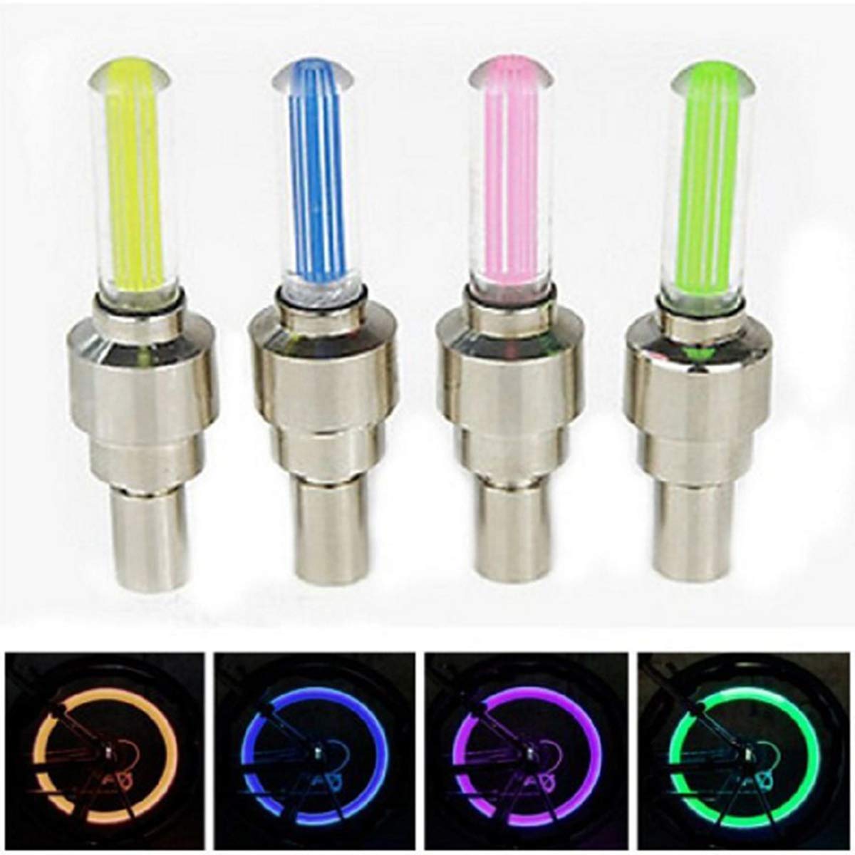 LED bicycle lights for wheel valve caps, enhancing cycling safety with flashing neon illumination