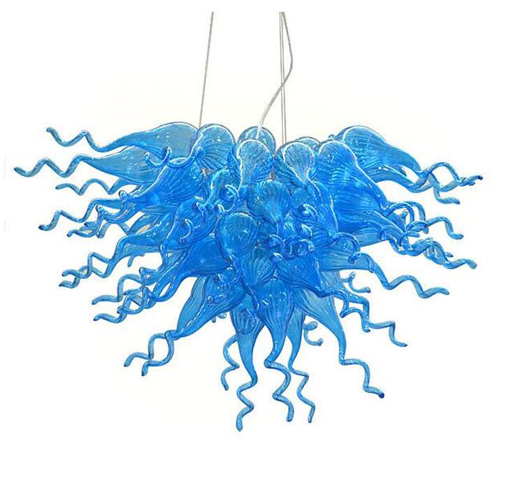 LED Blue Murano Chandelier with 2-Year Warranty for Living and Dining Rooms, Handcrafted Glass Decorative Lighting