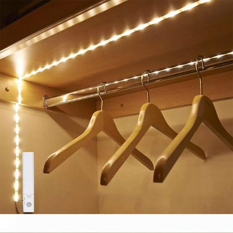 LED body-sensing light strip with battery, motion-activated night light featuring auto shut-off timer in warm white