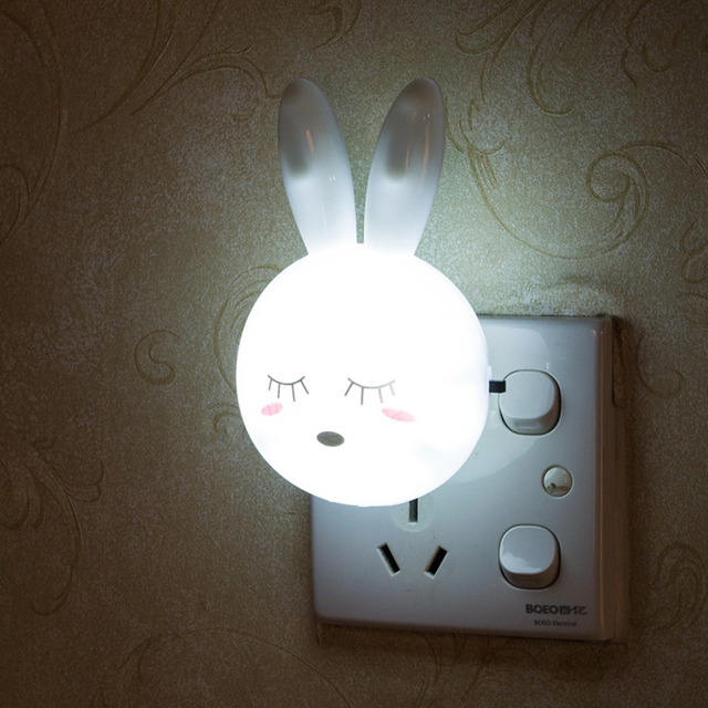 LED Cartoon Rabbit Night Light with ON/OFF Switch for Wall, AC110-220V, EU/US Plug, Kids' Bedside Lamp, White Gift for Children