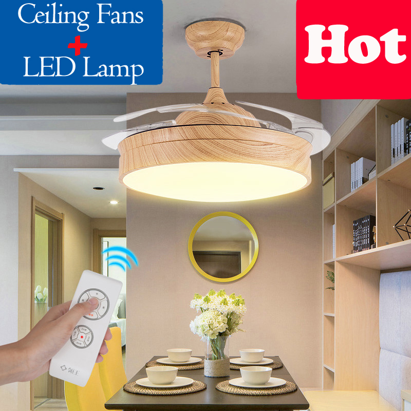 LED ceiling fan lights with remote control, frequency conversion motor, and chandelier-style pendant lighting