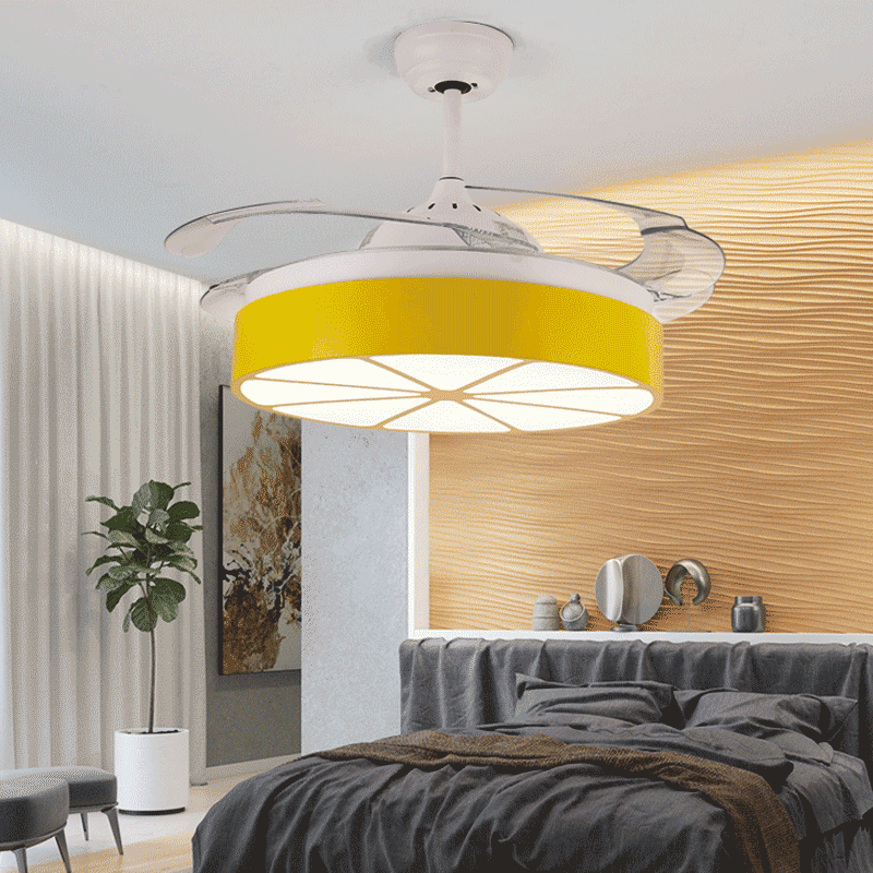 LED ceiling fan with invisible lights, timing remote, frequency conversion motor, warm white pendant lamp, and lemon-scented remote control